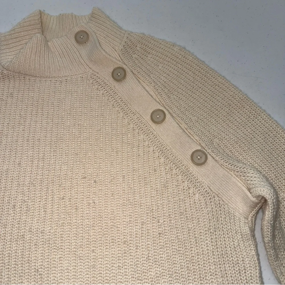 LOFT Cream Button-Accent Turtleneck Sweater‎